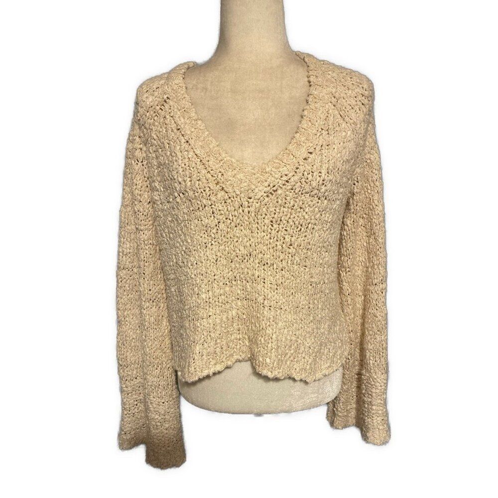 akira black label knit solid ivory cream long sleeve crop oversized sweater